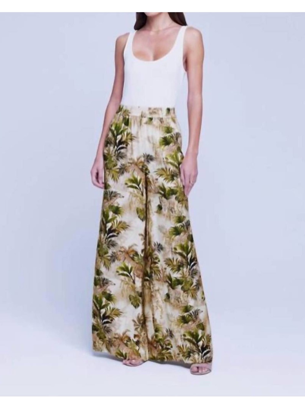L’AGENCE Lillian Wide Leg Safari Print Pants Cream Green Size 4